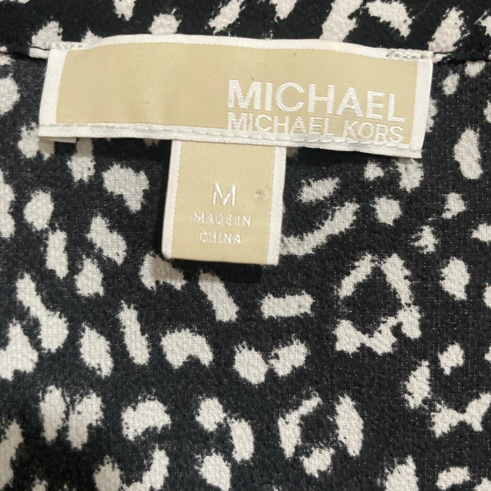Michael Kors Blouse M Black White‎ Blouse Silver Chain Tie Top GORGEOUS
